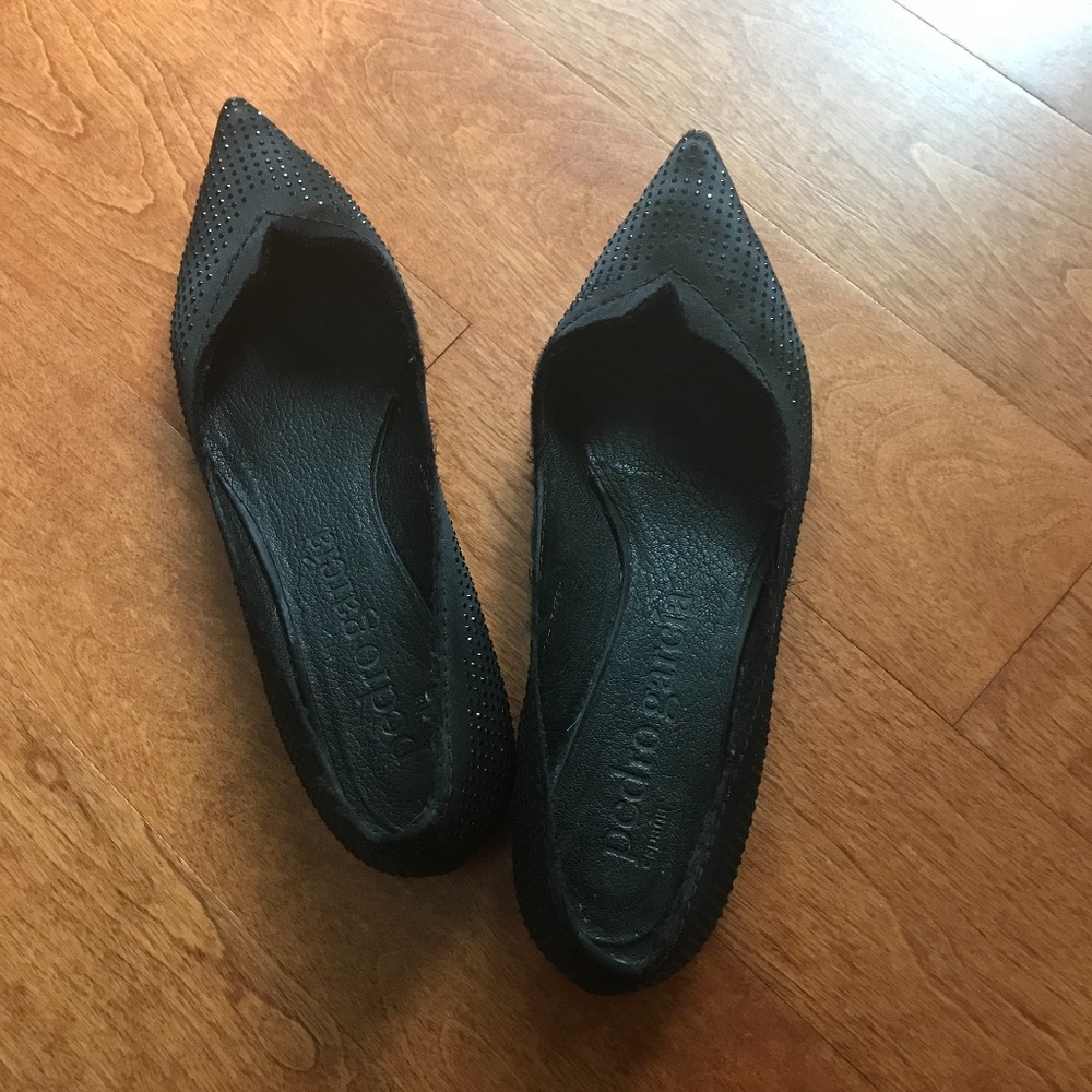 PEDRO GARCIA Angela black satin pointed toe swarovski fairy flats